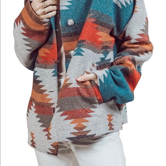 Heltapy Jackets & Blazers - New Womens Aztec Shacket Jacket Loose Vintage Boho Wool Blend Coat Button Down